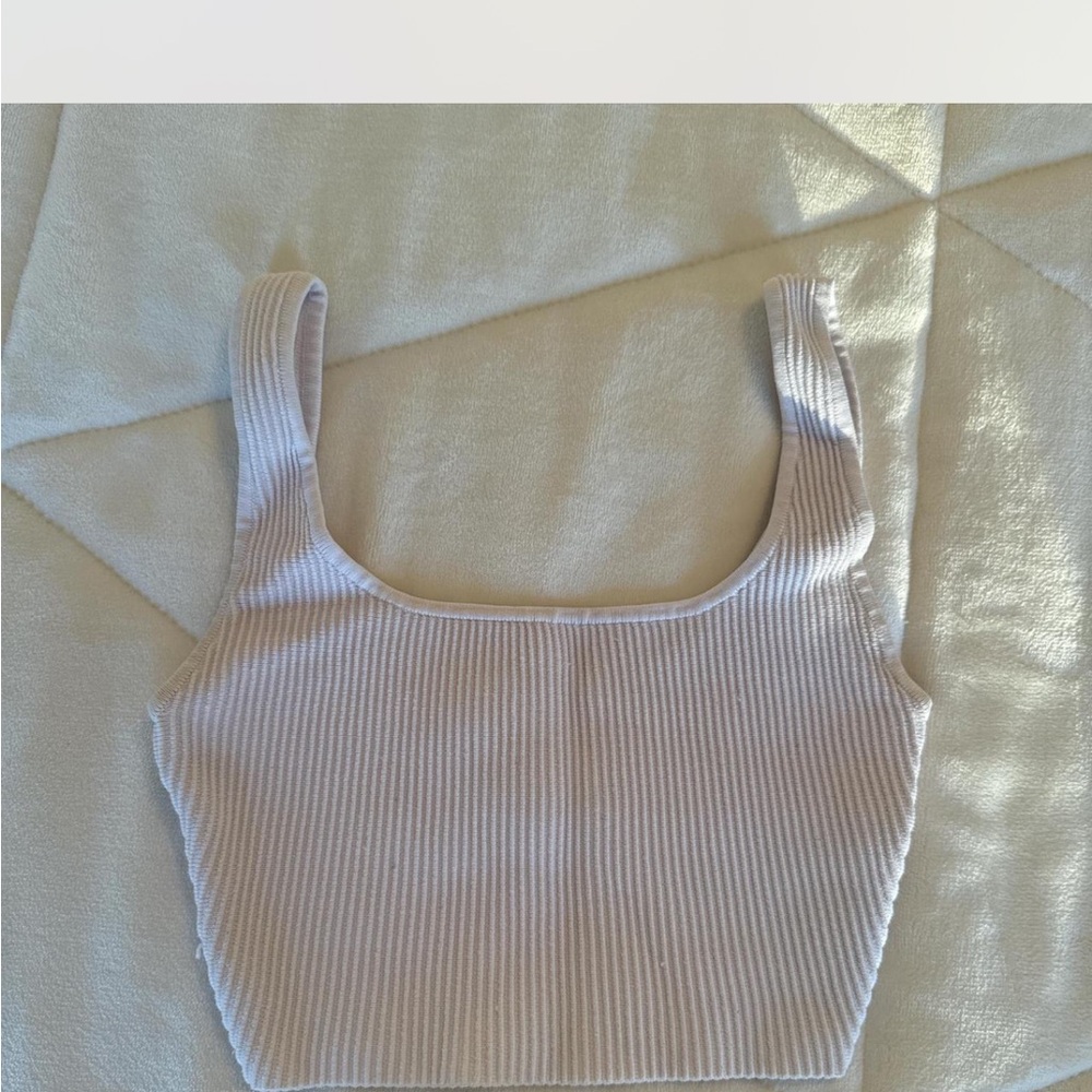 Aritzia Ribbed Square-Neck Crop Top - Light Mauve